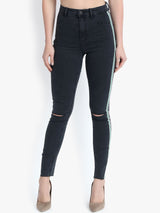 Kotty Women Black Skinny Fit High-Rise Slash Knee Stretchable Jeans