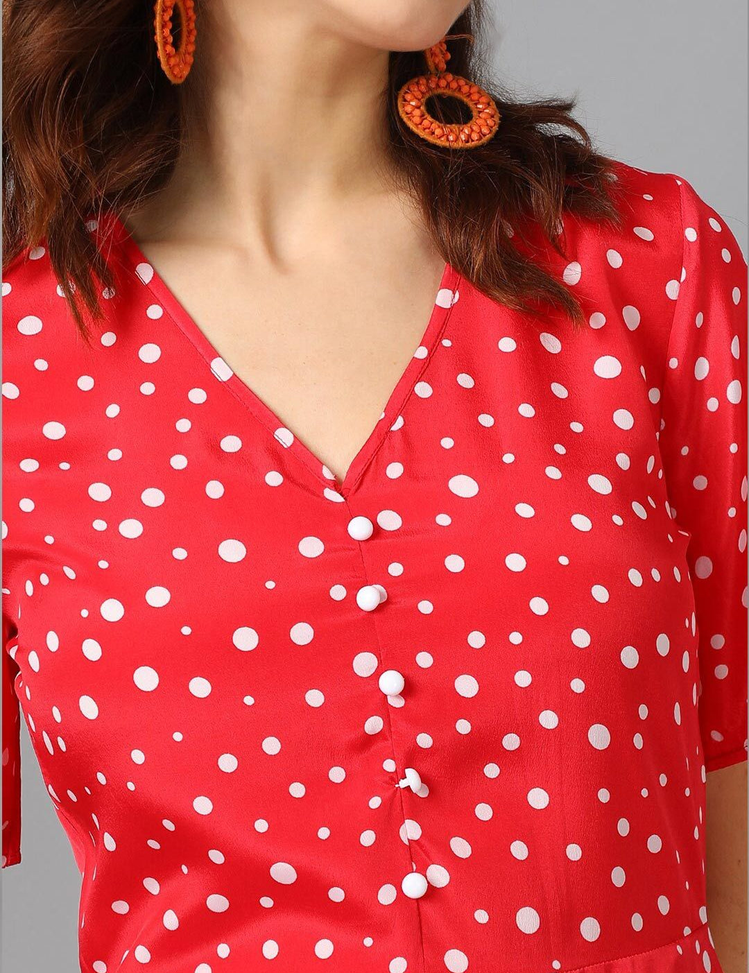 Kotty Red & White Abstract Printed A-Line Midi Dress