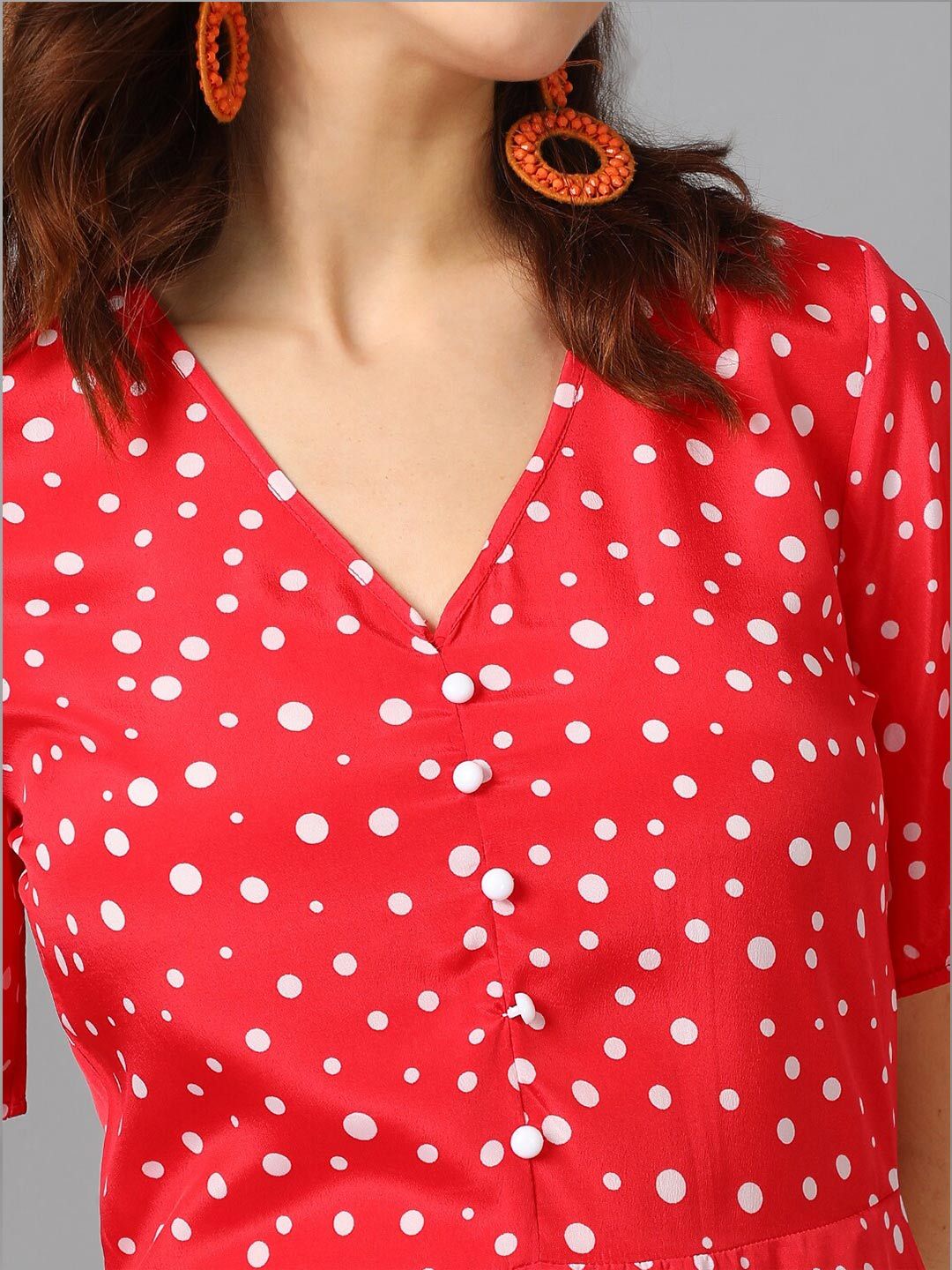 Kotty Red & White Abstract Printed A-Line Midi Dress