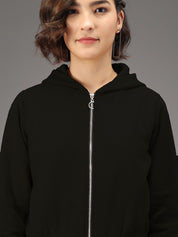 Kotty Women Black Solid Hooded Front-Open Cropped Sweatshirt