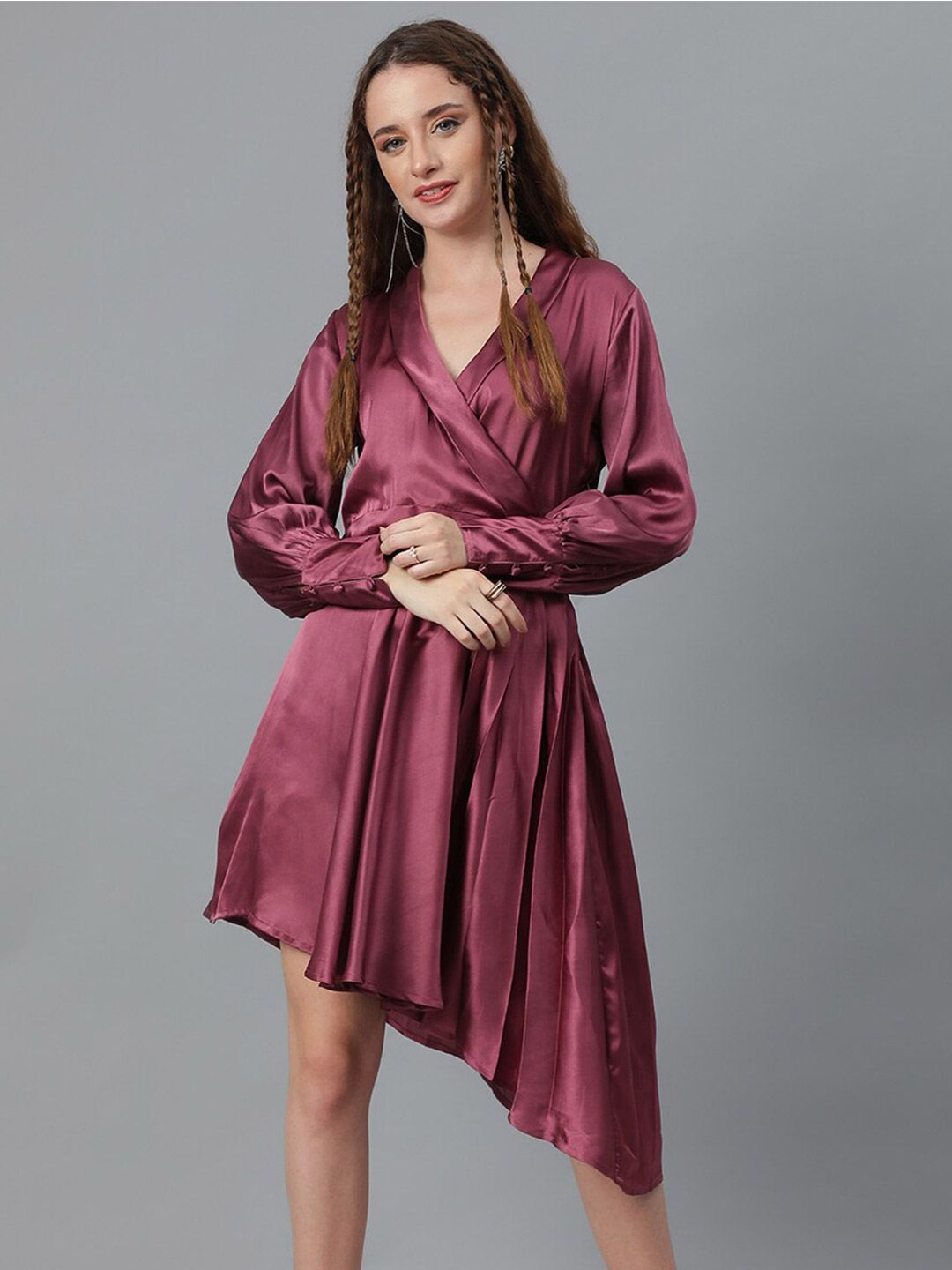 Kotty Pink Cuffed Sleeves Fit & Flare Dress