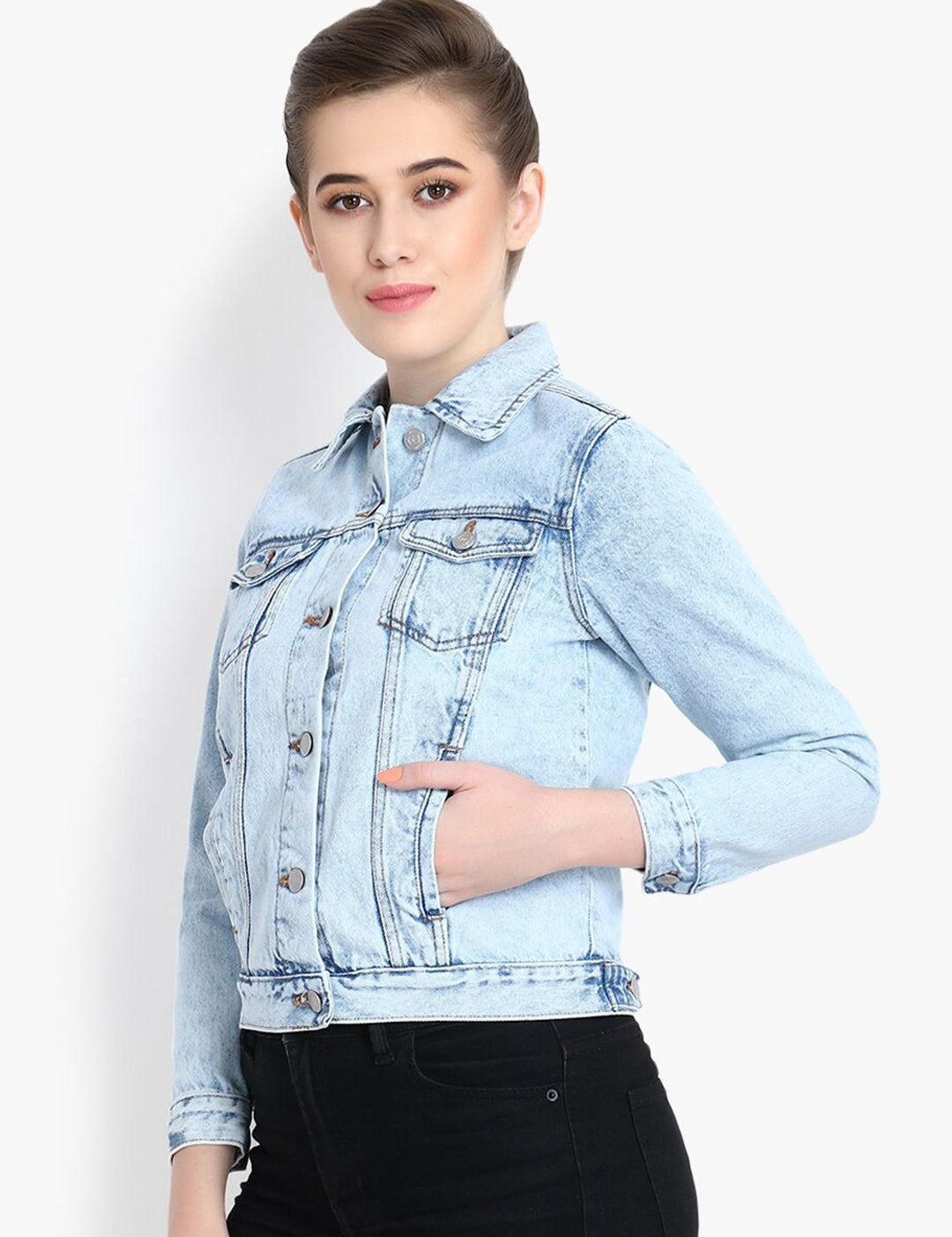 Kotty Women Blue Solid Denim Jacket
