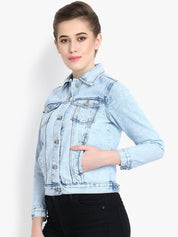 Kotty Women Blue Solid Denim Jacket