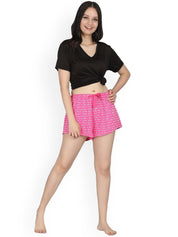 Kotty Women Pink & Off-White Printed Lounge Shorts KTTSLEEPSHORTS239