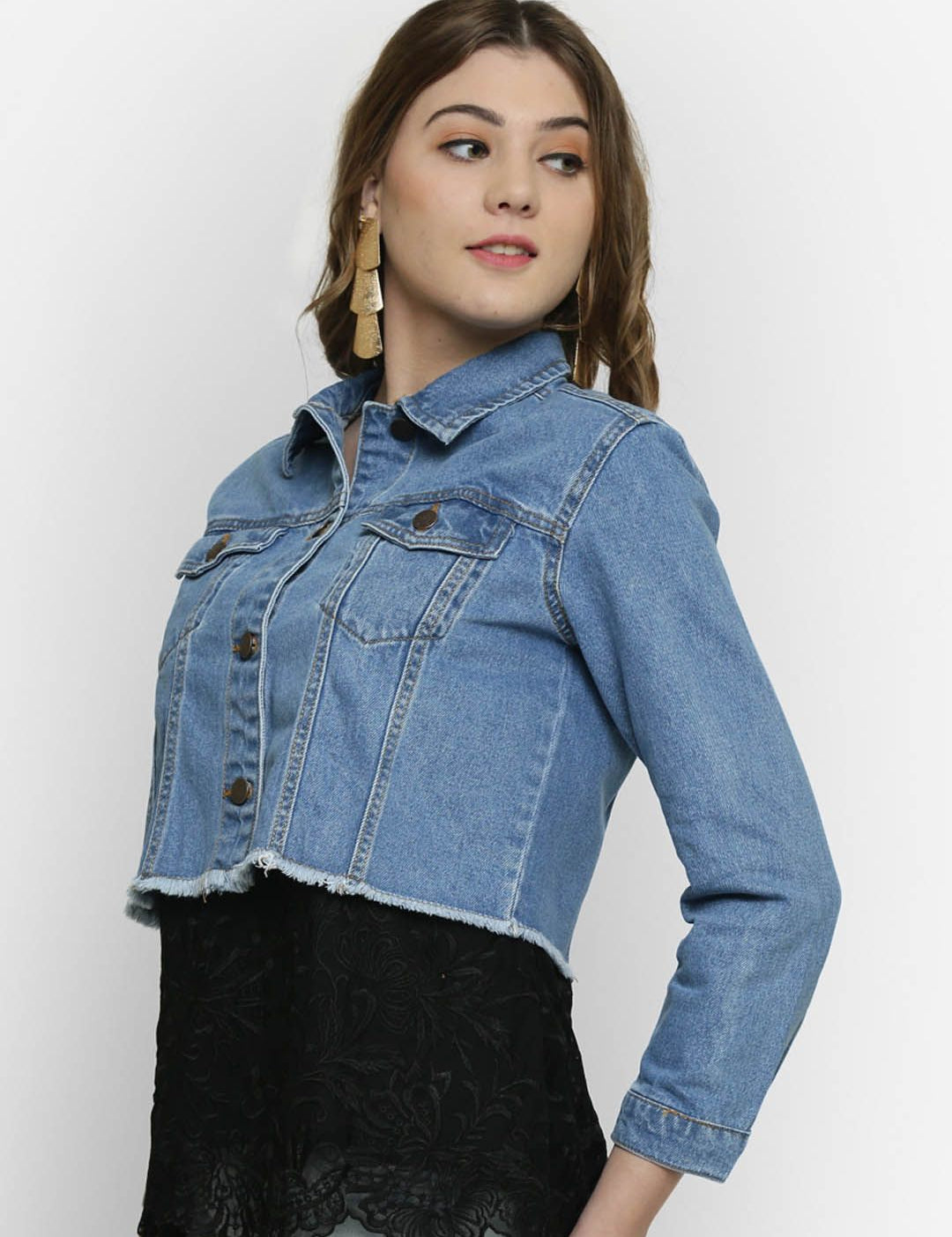 Kotty Women Blue Solid Denim Jacket