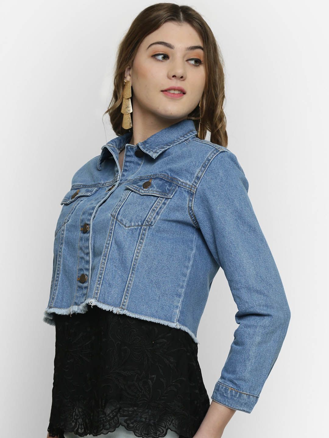 Kotty Women Blue Solid Denim Jacket