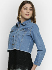 Kotty Women Blue Solid Denim Jacket