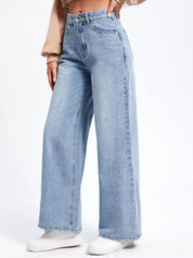 Kotty Blue Women Jean Straight Fit High-Rise Heavy Fade Clean Look Stretchable Jeans