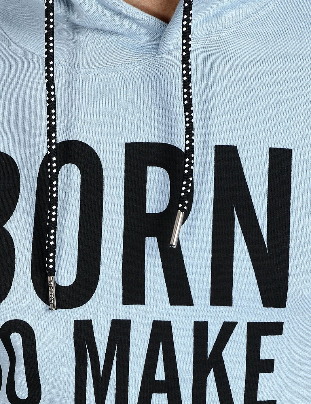 Kotty Men Blue Printed Hooded Sweatshirt