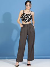 Kotty Women Relaxed Straight Fit High-Rise Easy Wash Pleated Parallel Trousers