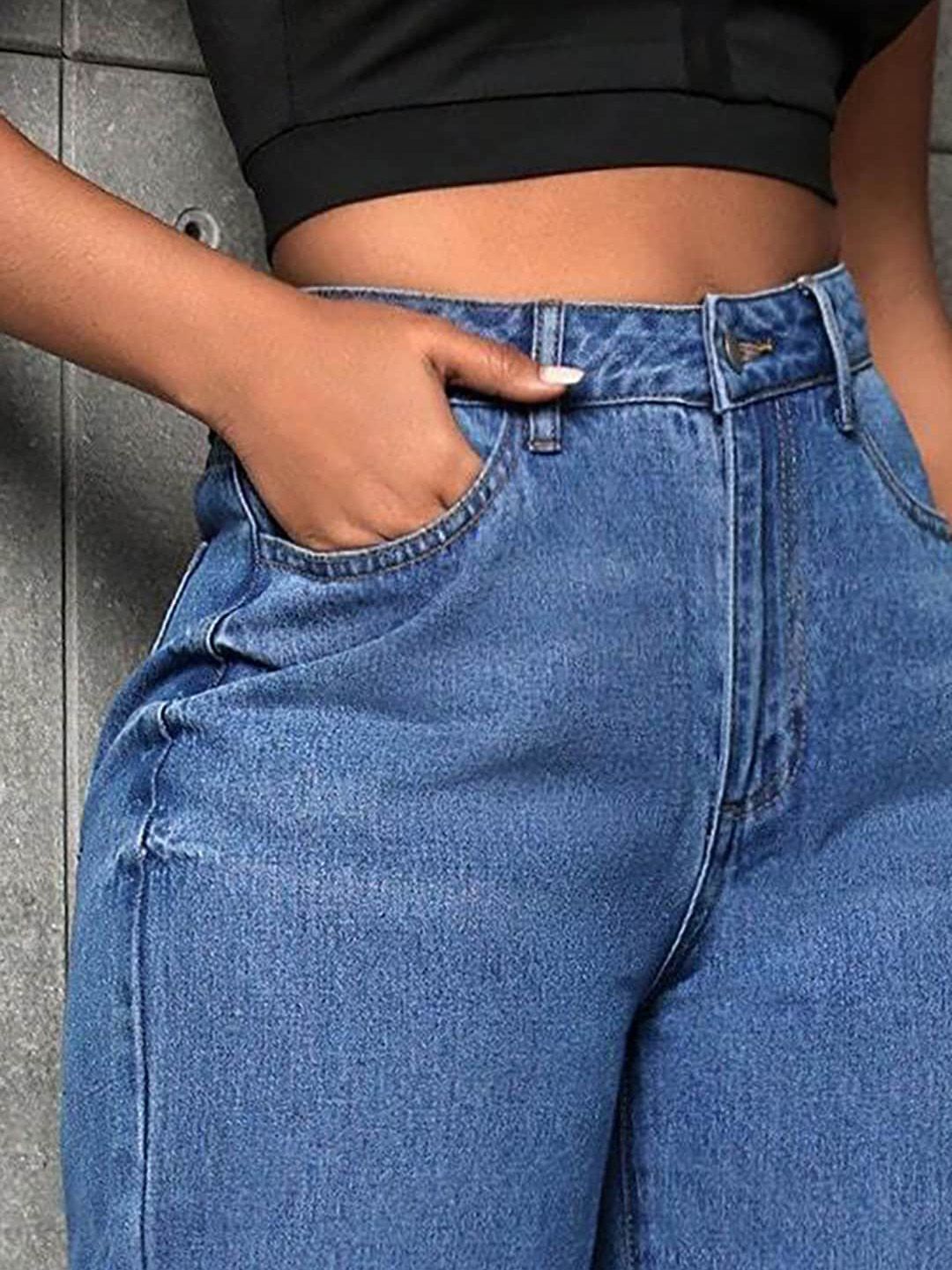 Kotty Women Blue Jean Straight Fit High-Rise Light Fade Clean Look Stretchable Jeans