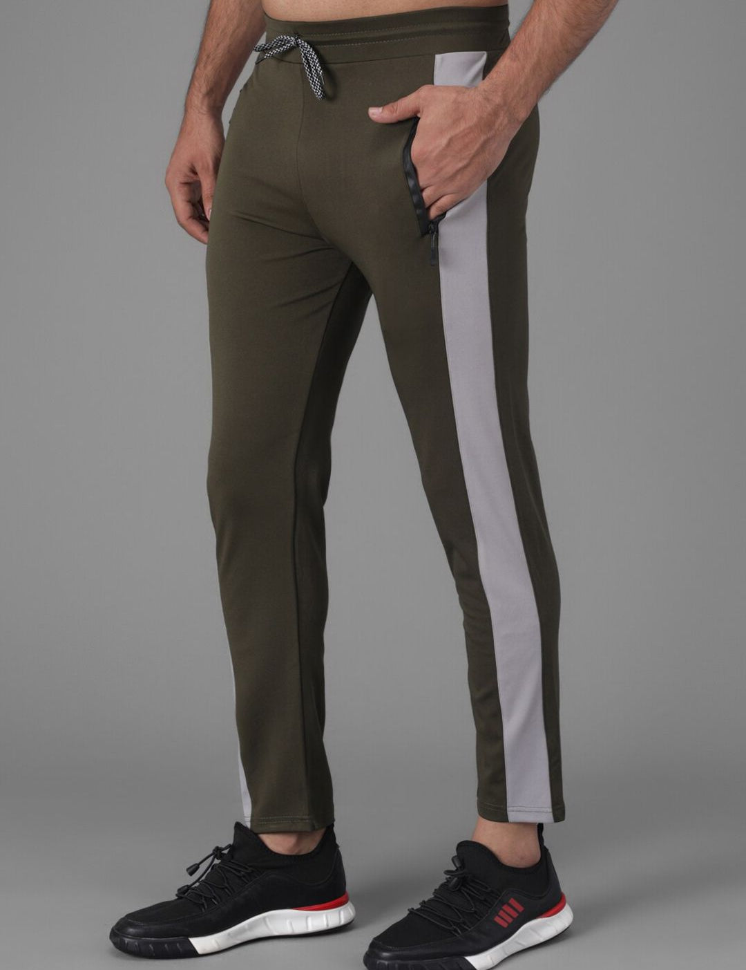 Kotty Men Olive Green Solid Side Panelled Track Pants