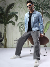 Kotty Men Solid Spread Collar Insulator Pure Cotton Denim Jacket