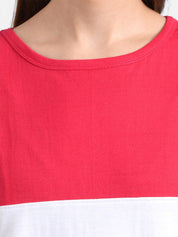 Kotty Women Peach-Coloured & White Colourblocked Round Neck T-shirt