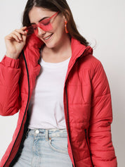 Kotty Women Red Solid Longline Padded Jacket