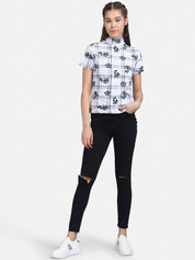 Kotty Women White Checked Pure Cotton Top