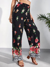 Kotty Women Multicoloured Floral Printed Relaxed Straight Fit High-Rise Easy Wash Trousers