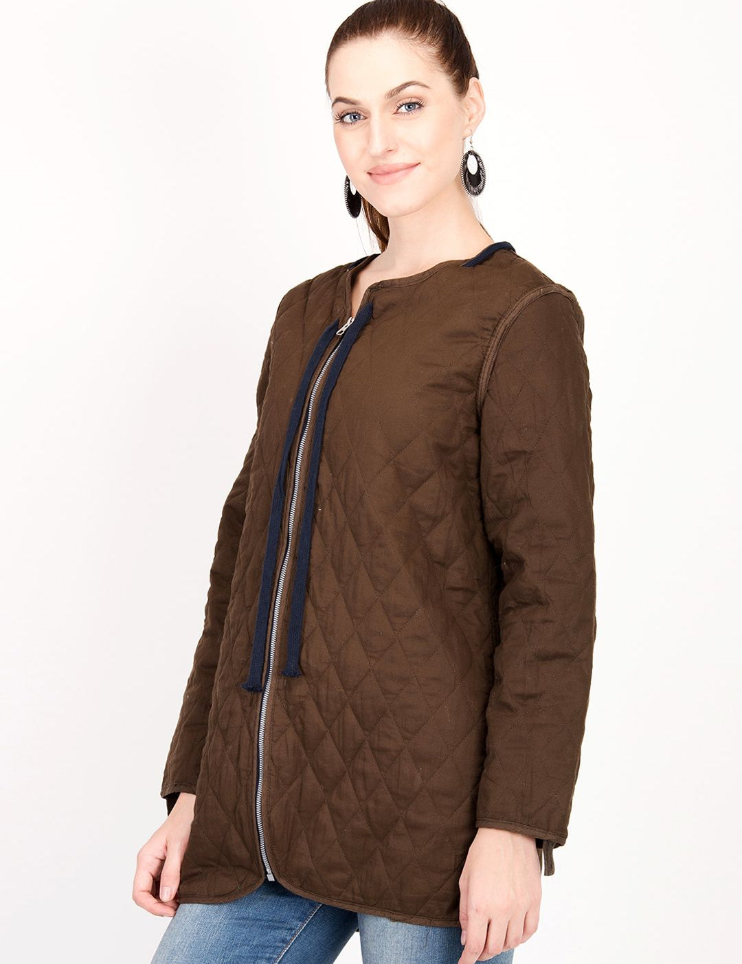 Kotty Women Brown Solid Insulator Longline Quilted Jacket