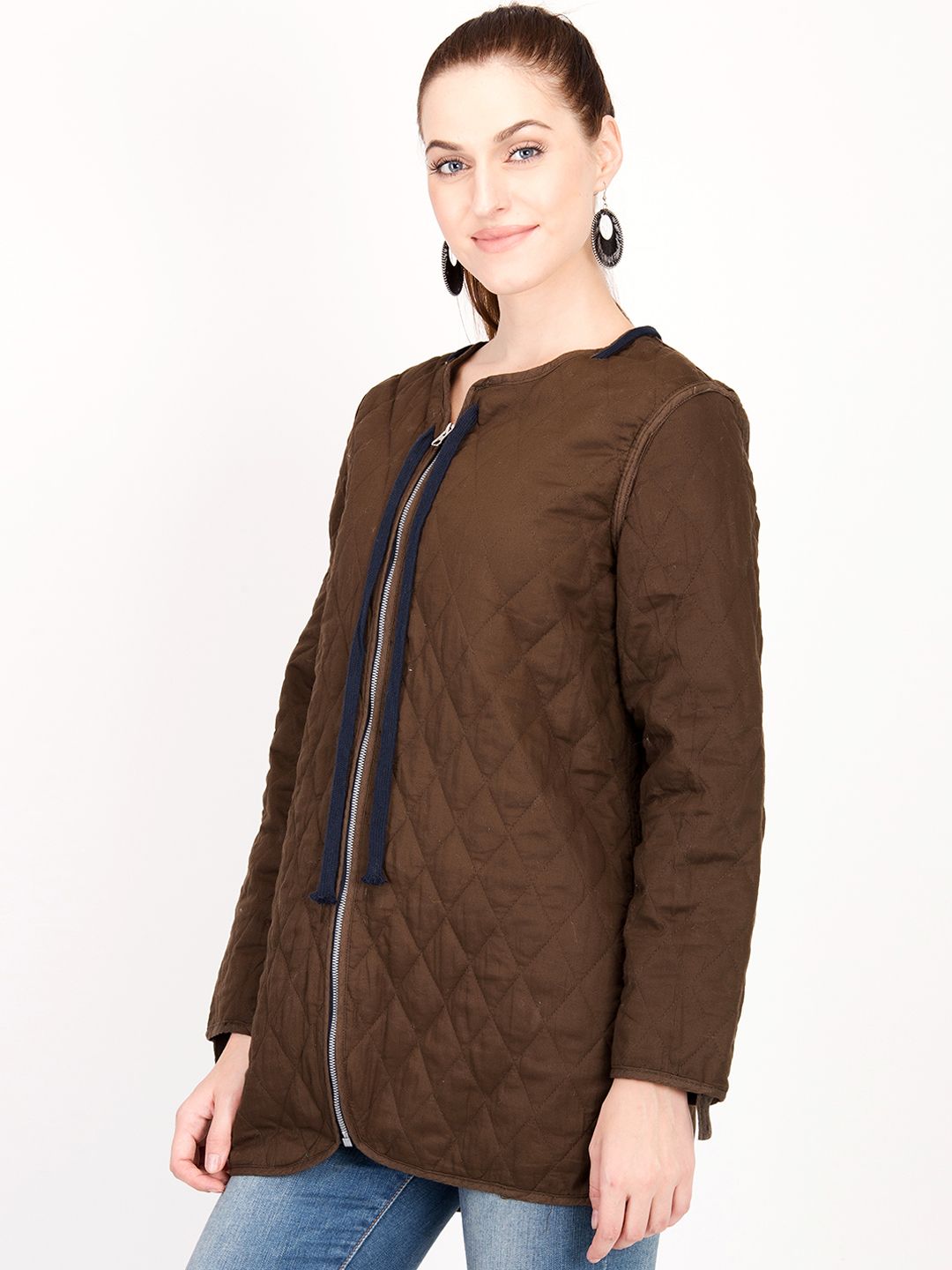 Kotty Women Brown Solid Insulator Longline Quilted Jacket
