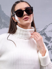 Kotty Women High Neck Striped Crop Pullover