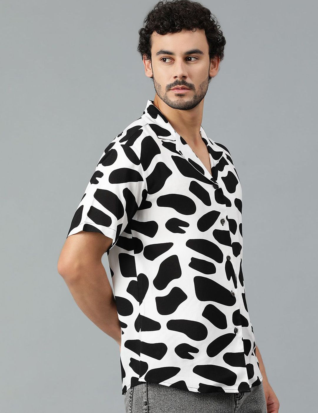 Kotty Men Cuban Collar Abstract Printed Casual Shirt