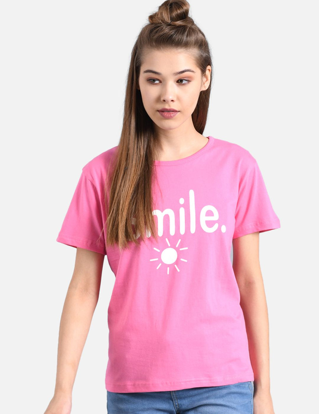 Kotty Women Pink Printed Round Neck T-shirt