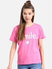 Kotty Women Pink Printed Round Neck T-shirt