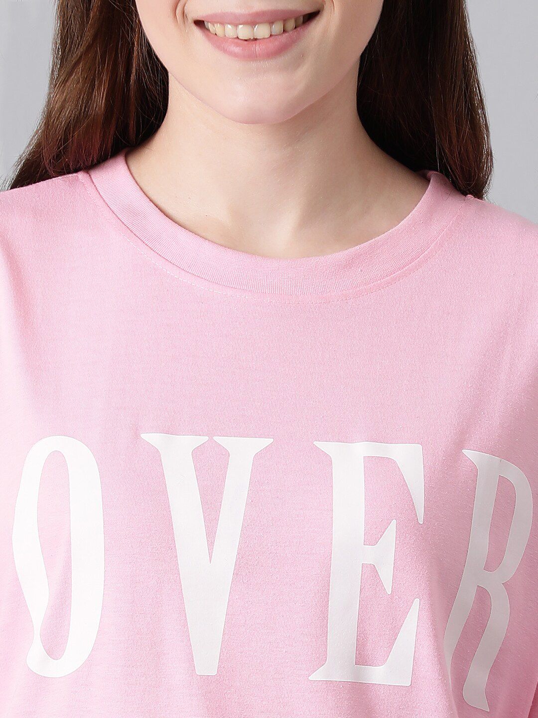 Kotty Typography Printed Drop-Shoulder Sleeves Oversized T-shirt