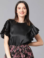 Kotty Flutter Sleeve Satin Top