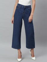 Kotty Women Wide Leg High-Rise Stretchable Cotton Cropped Jeans