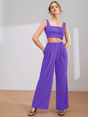 KOTTY BIZwear Square Neck Sleeveless Crop Top & Trousers
