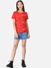 Kotty Women Pack of 2 Peach-Coloured & Red Printed Round Neck T-shirts