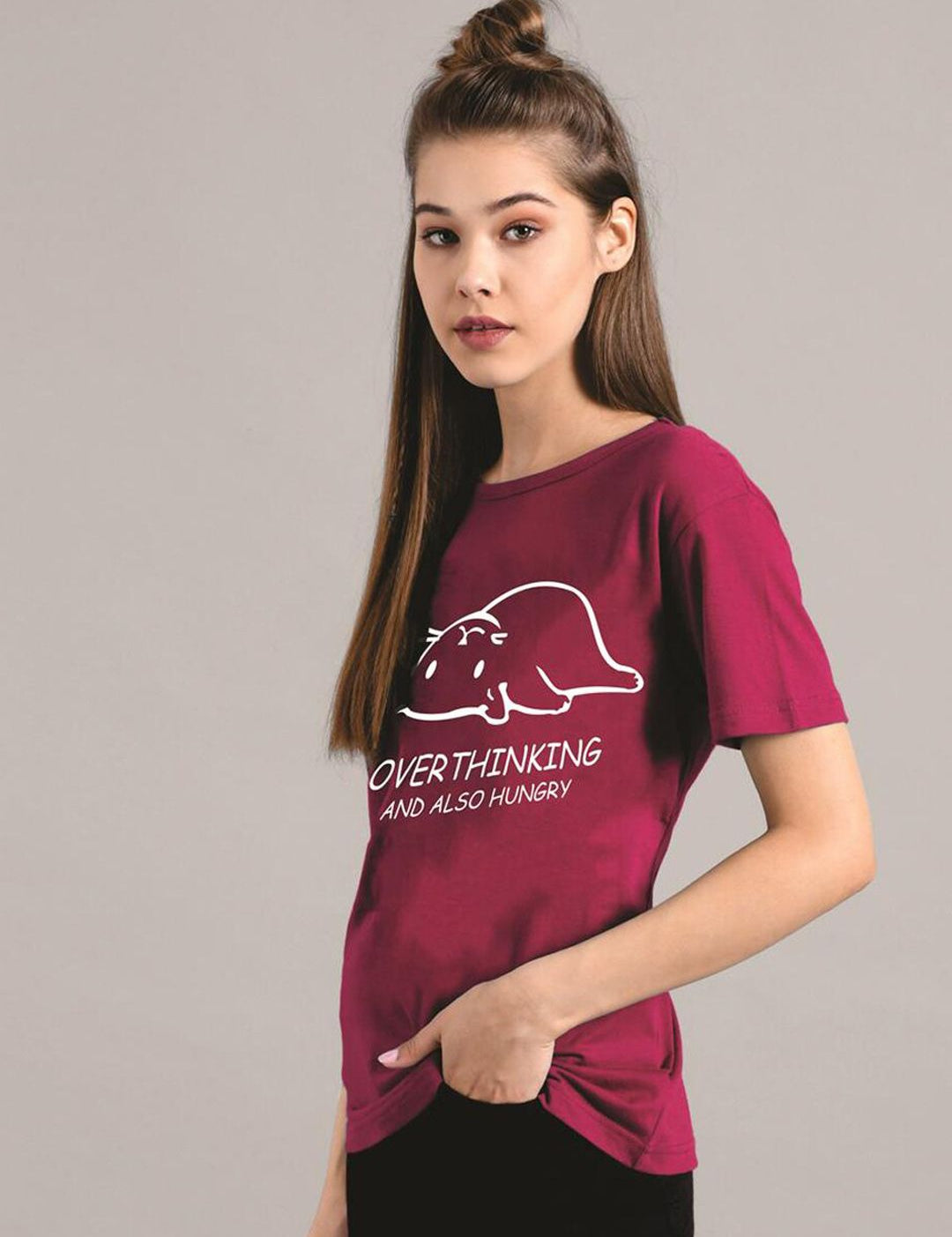 Kotty Women Maroon Printed Round Neck T-shirt