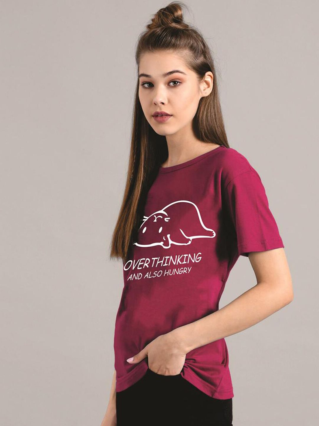 Kotty Women Maroon Printed Round Neck T-shirt