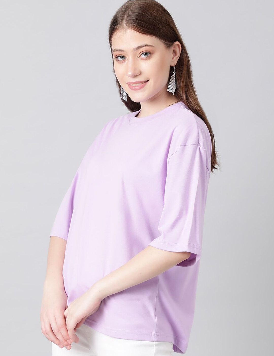 KOTTY Basics Purple Round Neck Oversized T-shirt