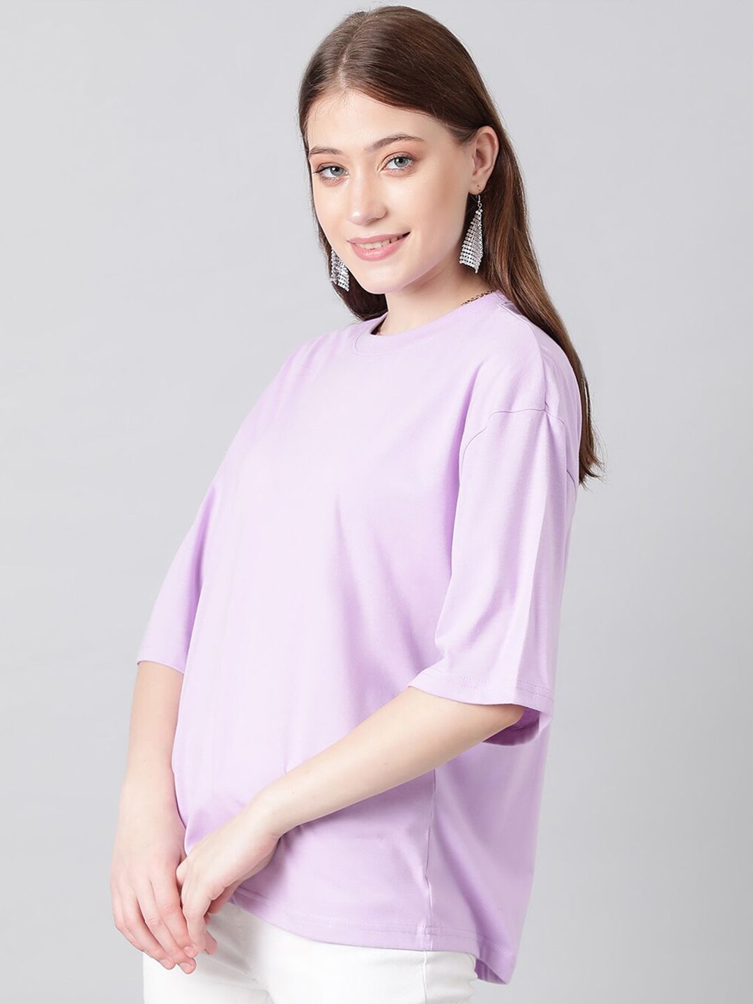 KOTTY Basics Purple Round Neck Oversized T-shirt