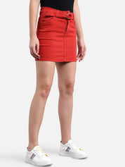 Kotty Women Red Solid Straight Denim Mini Skirt