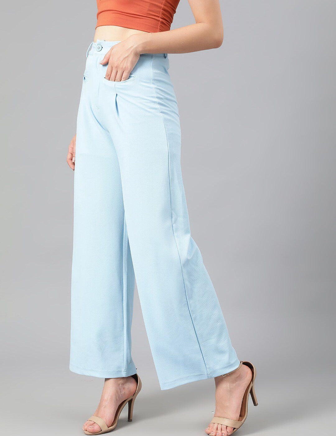 Kotty Women Blue Relaxed Straight Leg Fit High-Rise Easy Wash Parallel Trousers