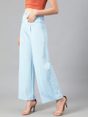 Kotty Women Blue Relaxed Straight Leg Fit High-Rise Easy Wash Parallel Trousers