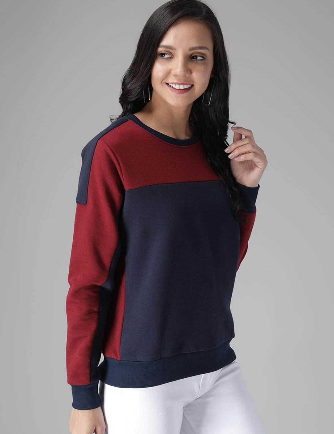 Kotty Women Maroon & Blue Colourblocked Sweatshirt