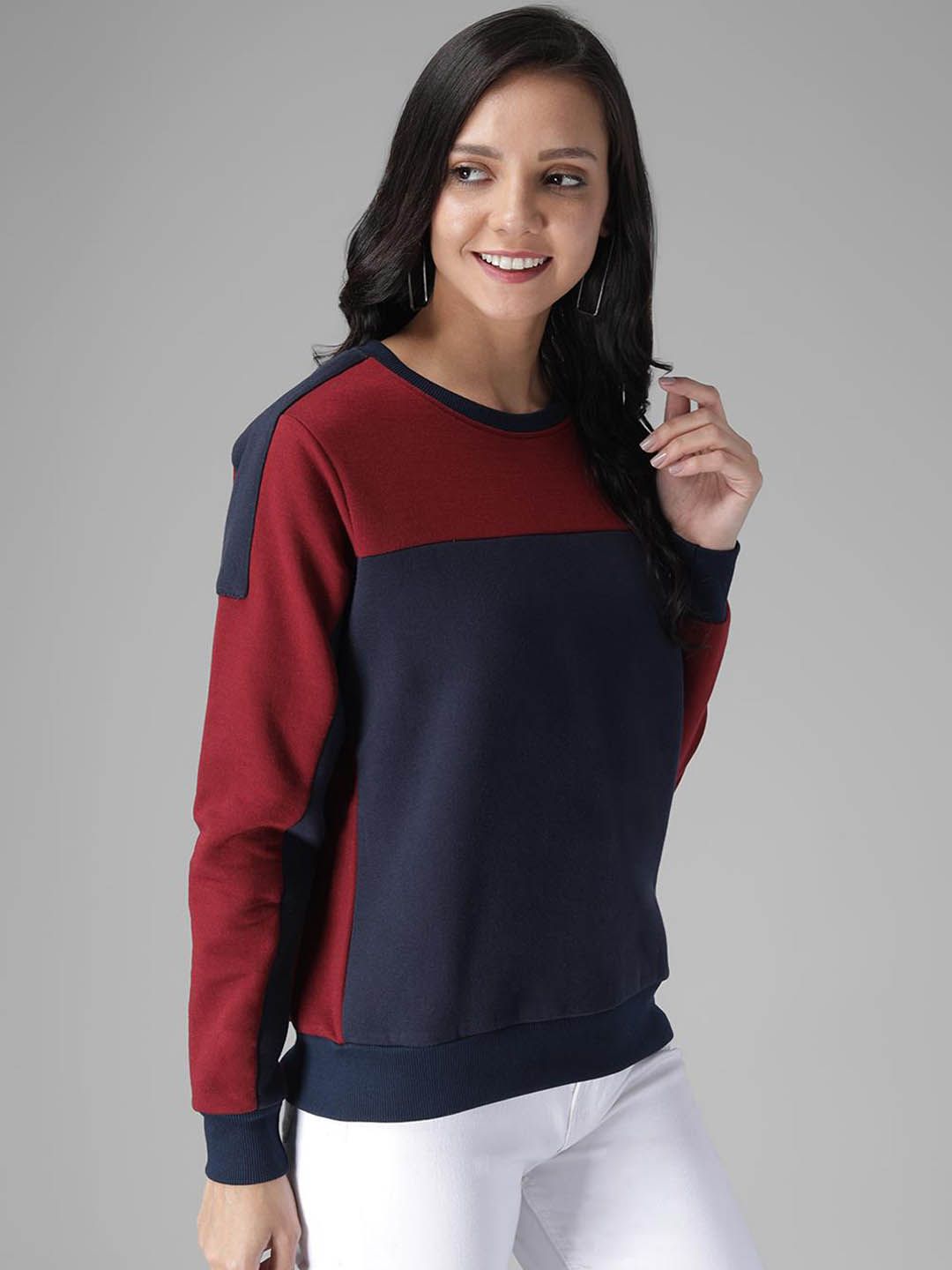 Kotty Women Maroon & Blue Colourblocked Sweatshirt