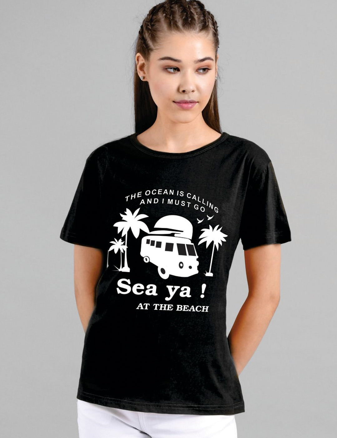 Kotty Women Black Printed Round Neck T-shirt