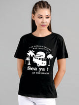Kotty Women Black Printed Round Neck T-shirt