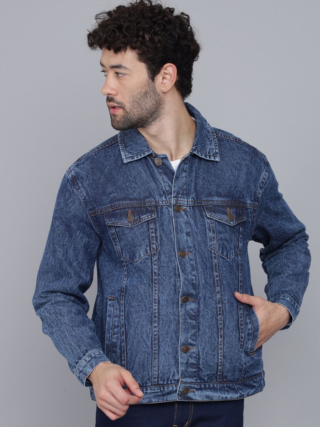 Kotty Men Blue Washed Lightweight Denim Jacket