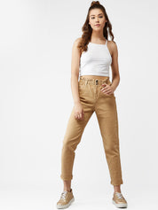 Kotty Women Beige Boyfriend Fit High-Rise Clean Look Jeans