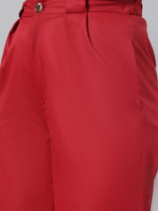KOTTY BIZwear Women Maroon Relaxed Straight Leg Fit High-Rise Easy Wash Parallel Trousers