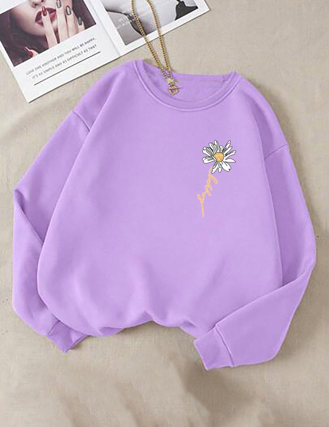 Kotty Purple Graphic Printed Fleece Sweatshirt