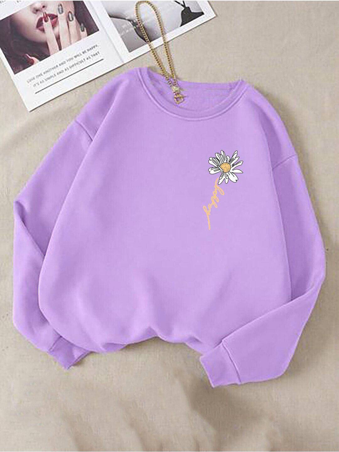 Kotty Purple Graphic Printed Fleece Sweatshirt
