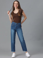 Kotty Women Jean Straight Fit High-Rise Light Fade Stretchable Jeans