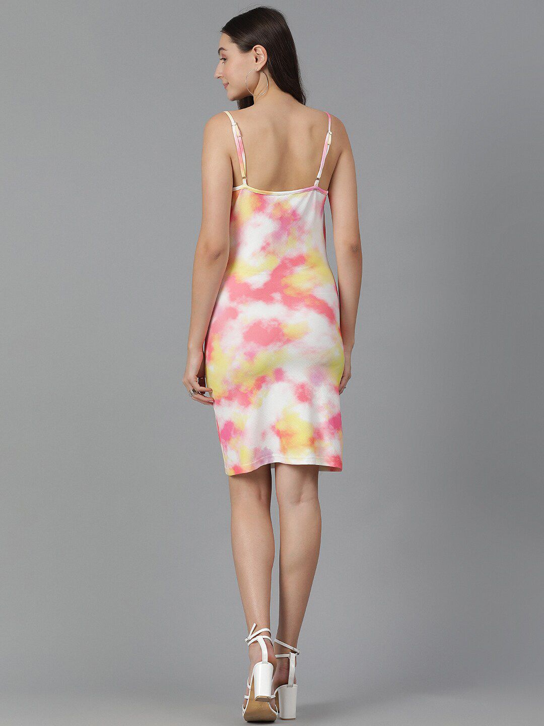 Kotty Tie and Dye Printed Shoulder Straps Sleeveless Above Knee Bodycon Holi Dress